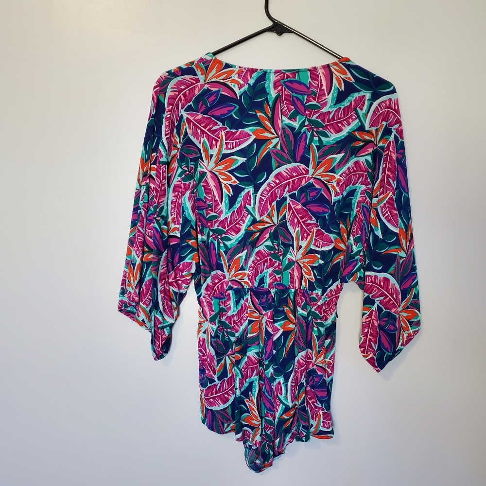 Lulus Hypnotized purple print romper. Small. Crinkle gauze. Jewel toned Like new - Picture 3 of 6